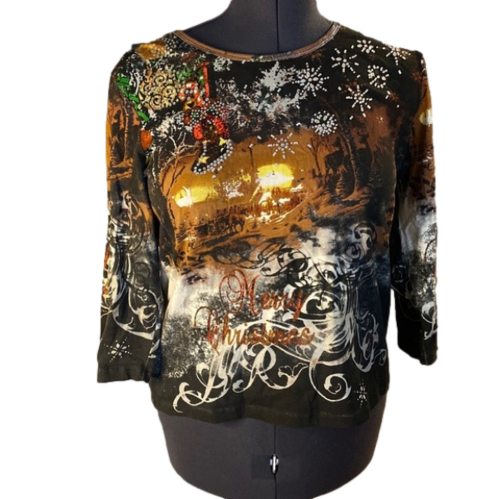 ONQUE Casuals Women’s Mid Sleeve “Merry  Christmas “ TShirt (Size Large)
